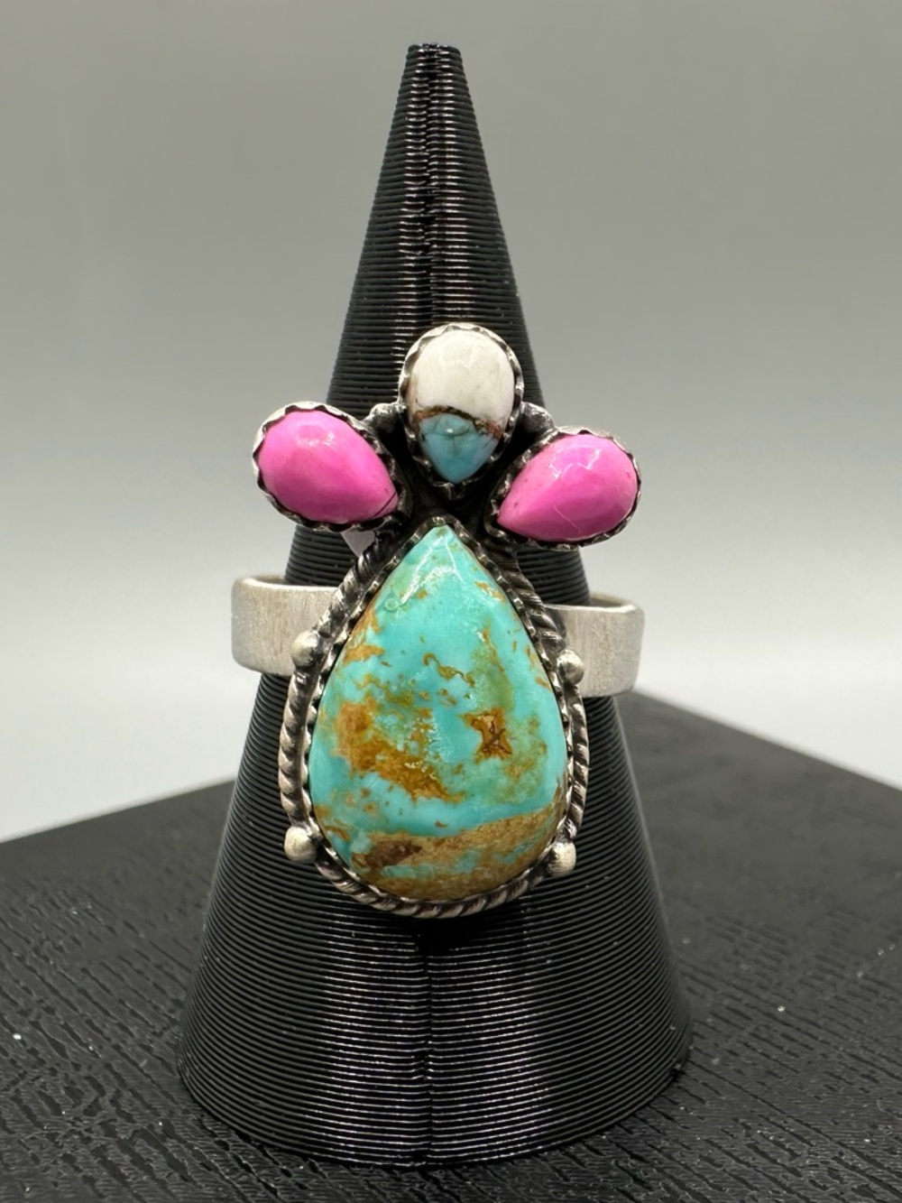 Royston Ribbon Cotton Candy Turquoise Matte Sterling Silver 925 Ring Handmade
